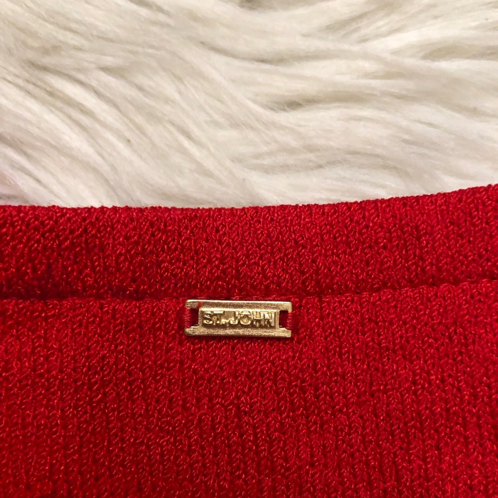 St. John Santana Wool Zip Up Fitted Cropped Bright Red Womens Knit Jacket size L - Picture 10 of 14